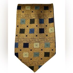 Jacques Estier Tie 100% Silk Gold Cubes Squares 90’s Vintage